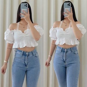 Prettiest Smocked Lace Tie Top